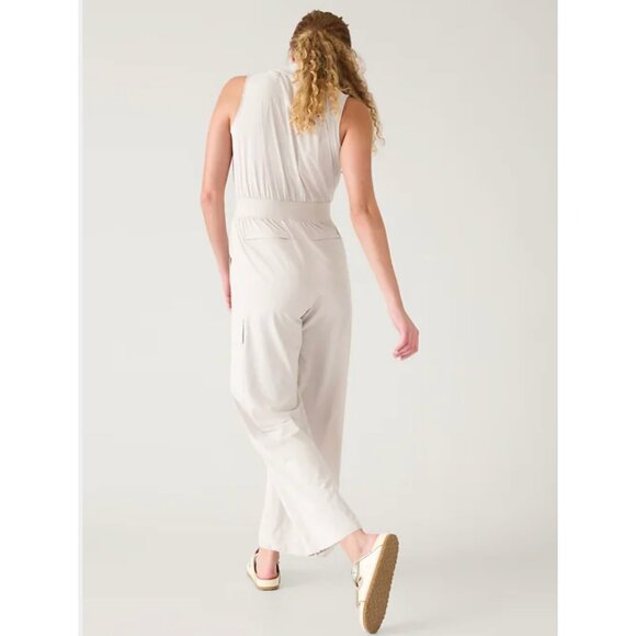 New Athleta 10 Brooklyn Utility Jumpsuit Abalone White Size 10 - Picture 3 of 7